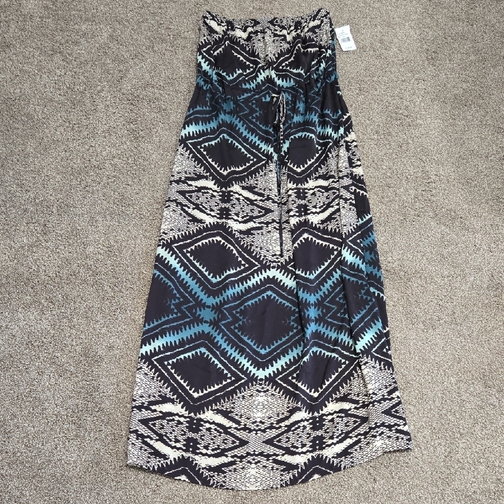 Neiman Marcus Black and Blue Geometric Maxi Skirt